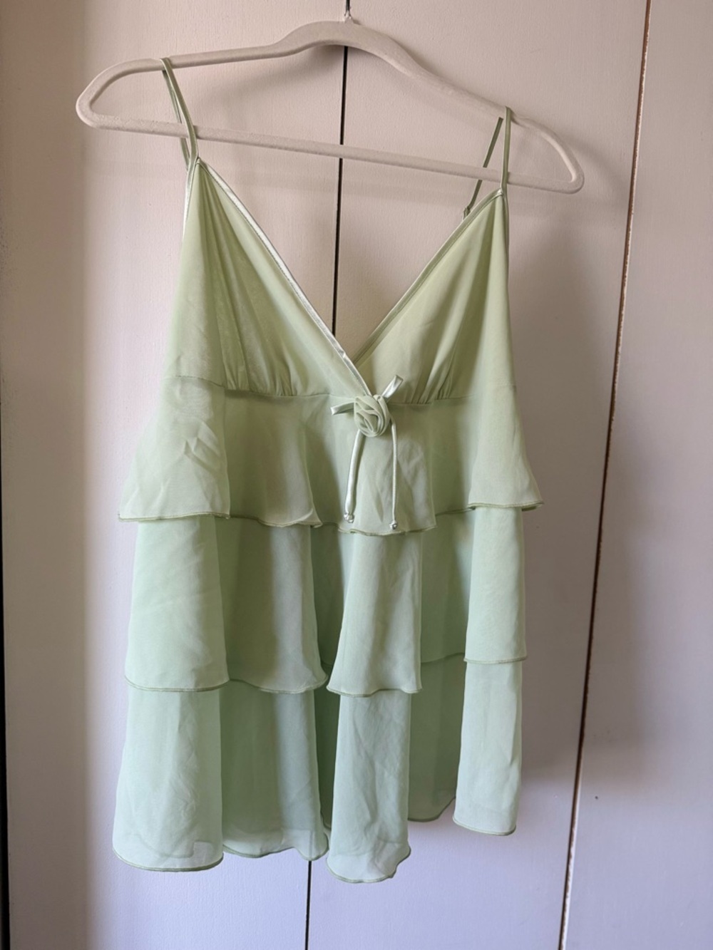 Y2K fairycore Tiered Ruffle V-Neck Babydoll Cami Top - Light sage Green L - Picture 7 of 16